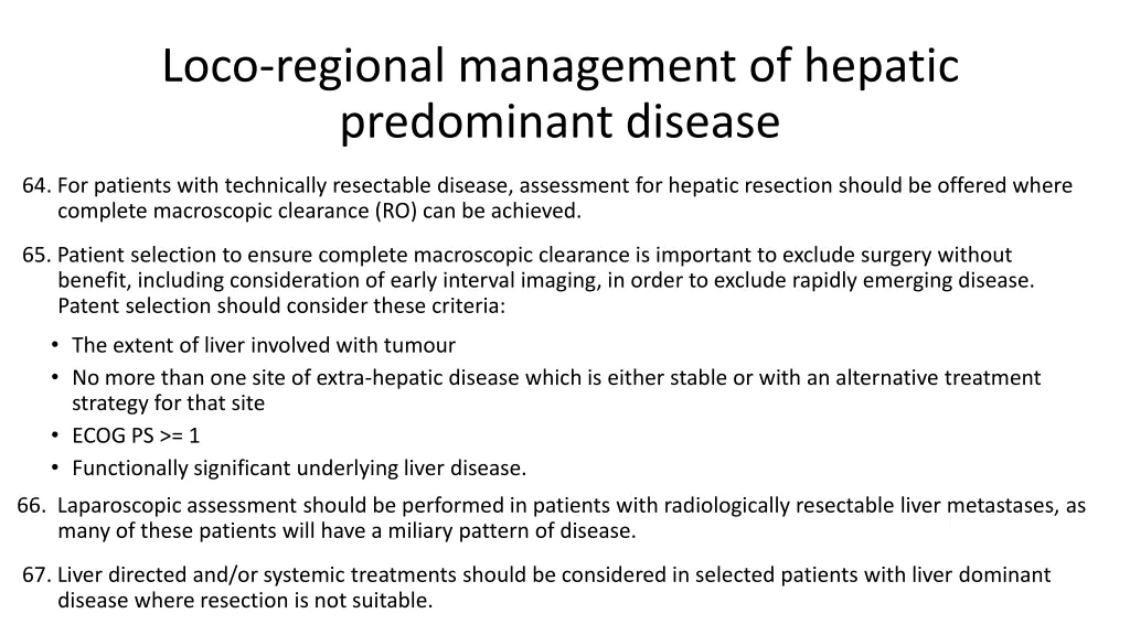 loco regional management of hepatic predominant