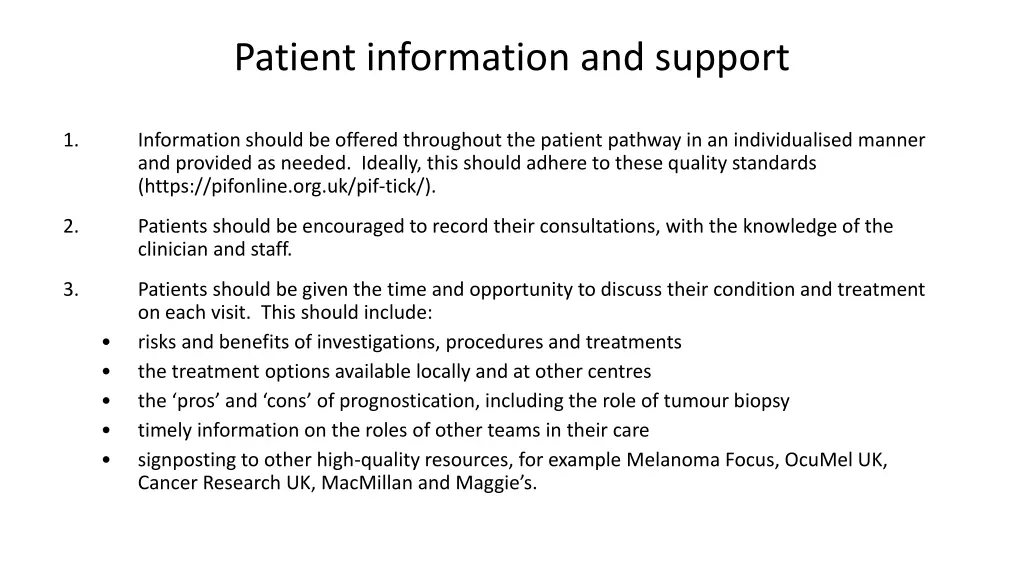 patient information and support