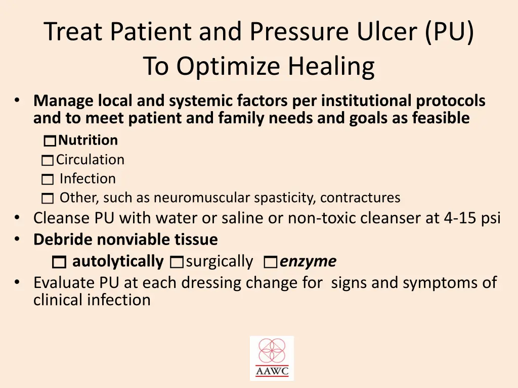 treat patient and pressure ulcer pu to optimize 1