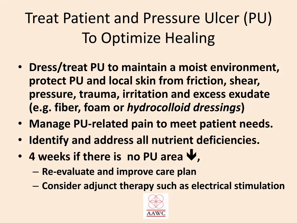 treat patient and pressure ulcer pu to optimize 2