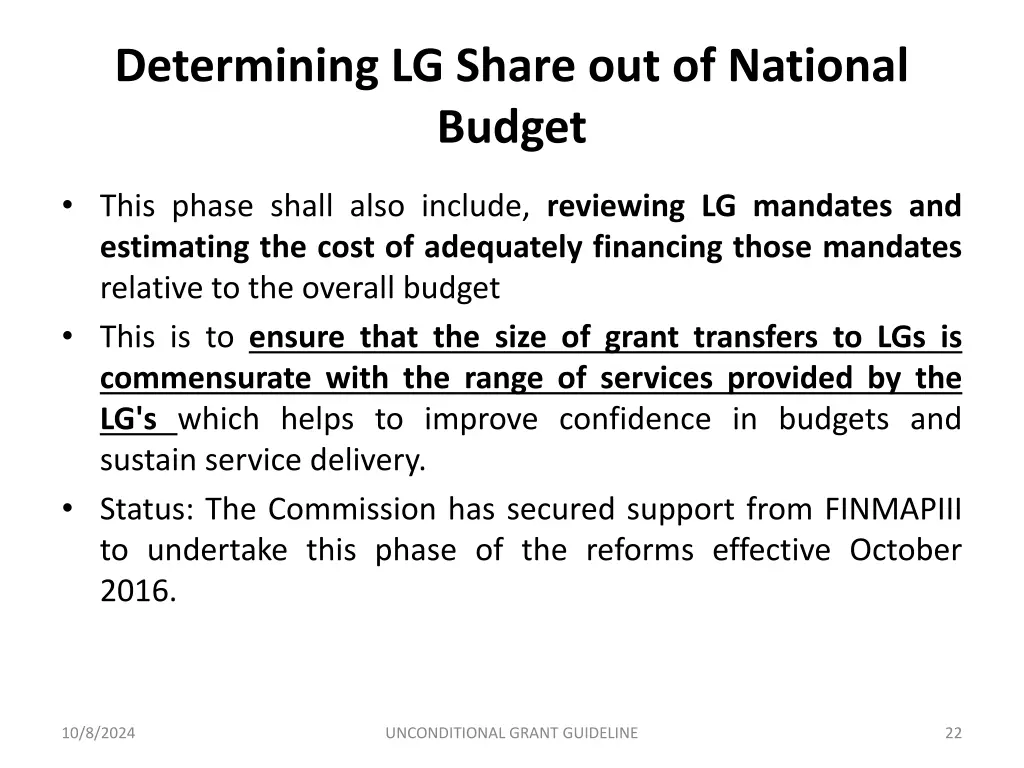 determining lg share out of national budget