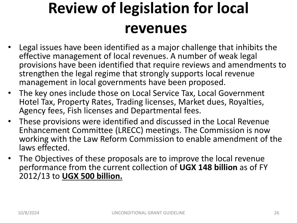 review of legislation for local revenues