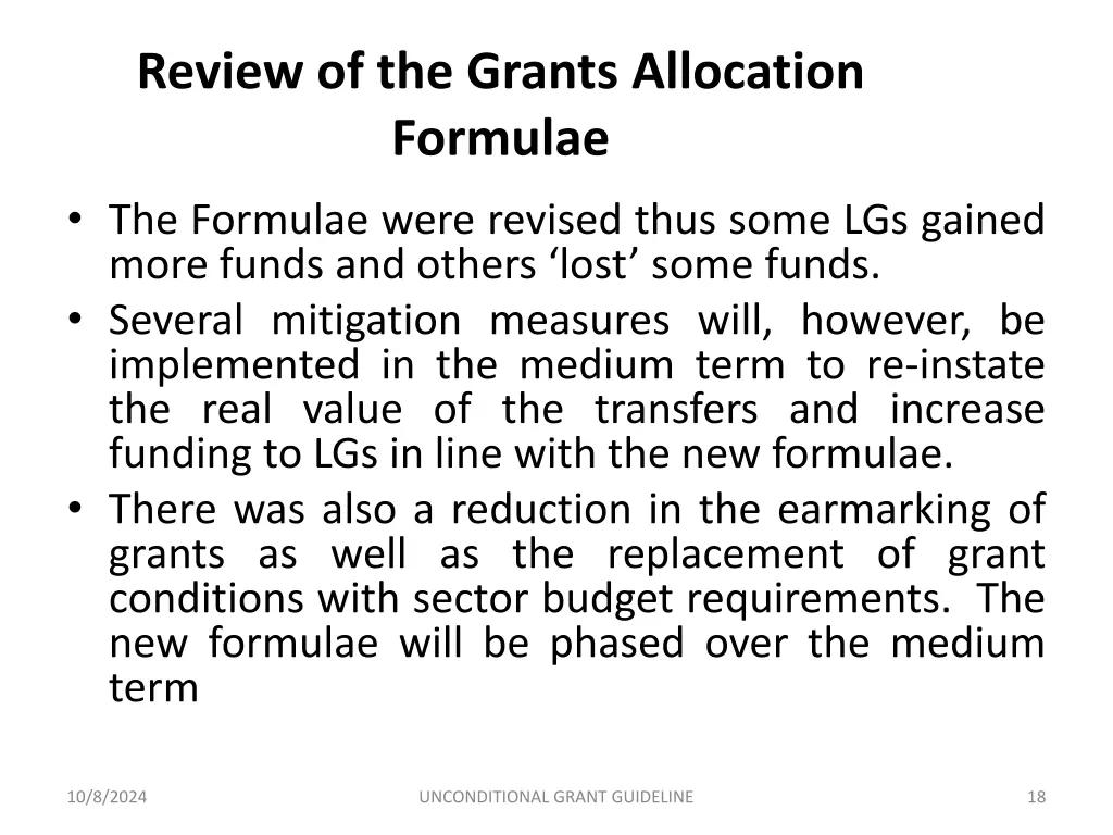 review of the grants allocation formulae