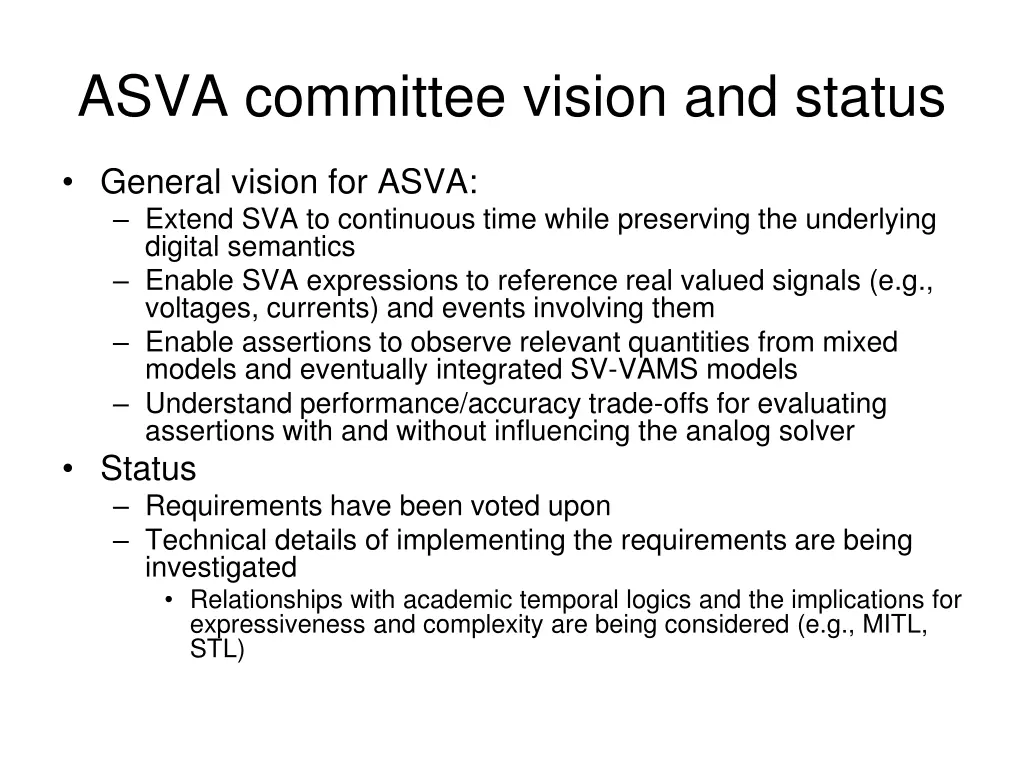 asva committee vision and status