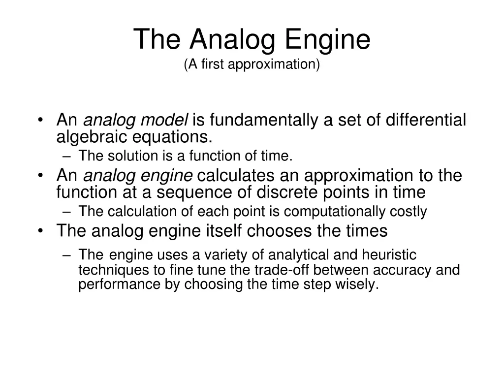 the analog engine a first approximation