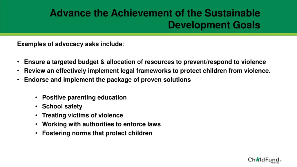 advance the achievement of the sustainable 1