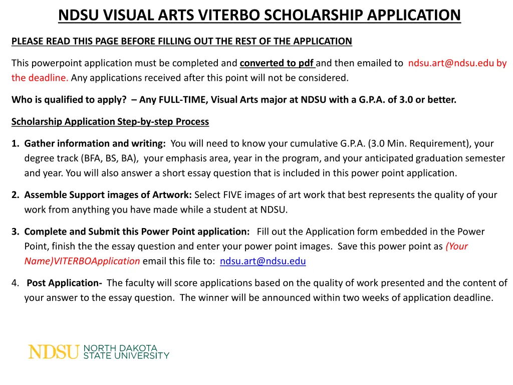 ndsu visual arts viterbo scholarship application