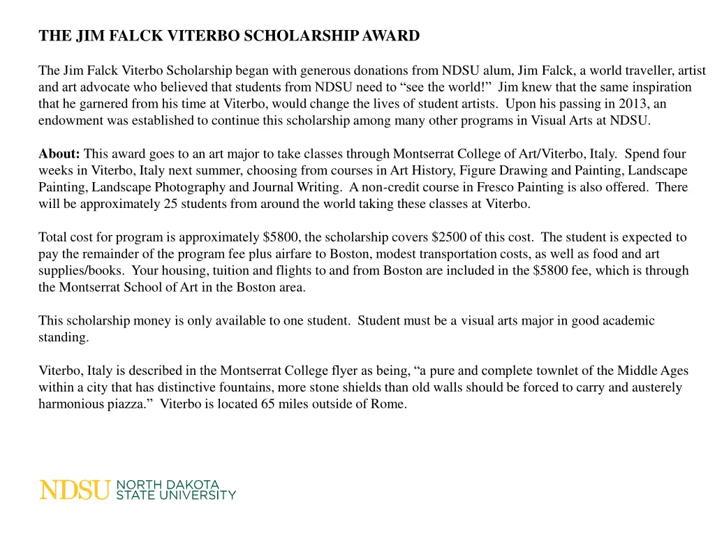 the jim falck viterbo scholarship award