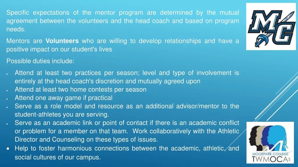 specific expectations of the mentor program