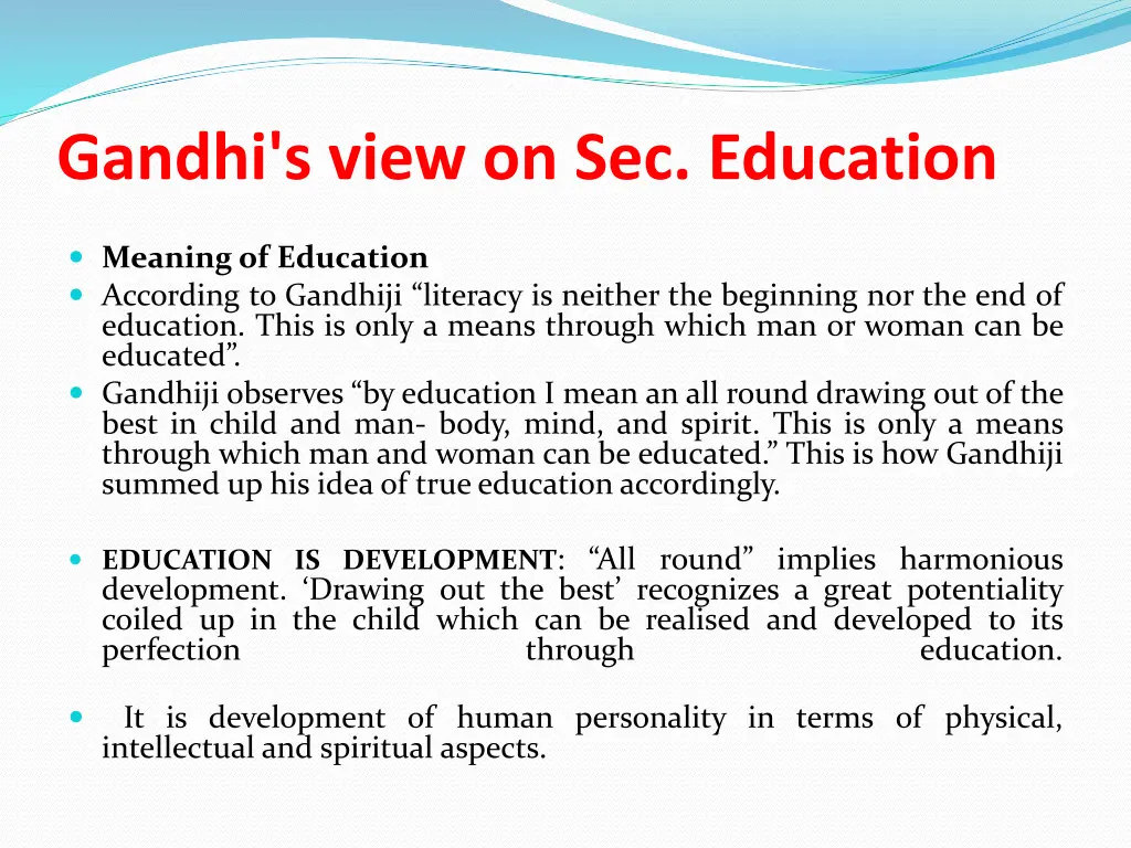 gandhi s view on sec education