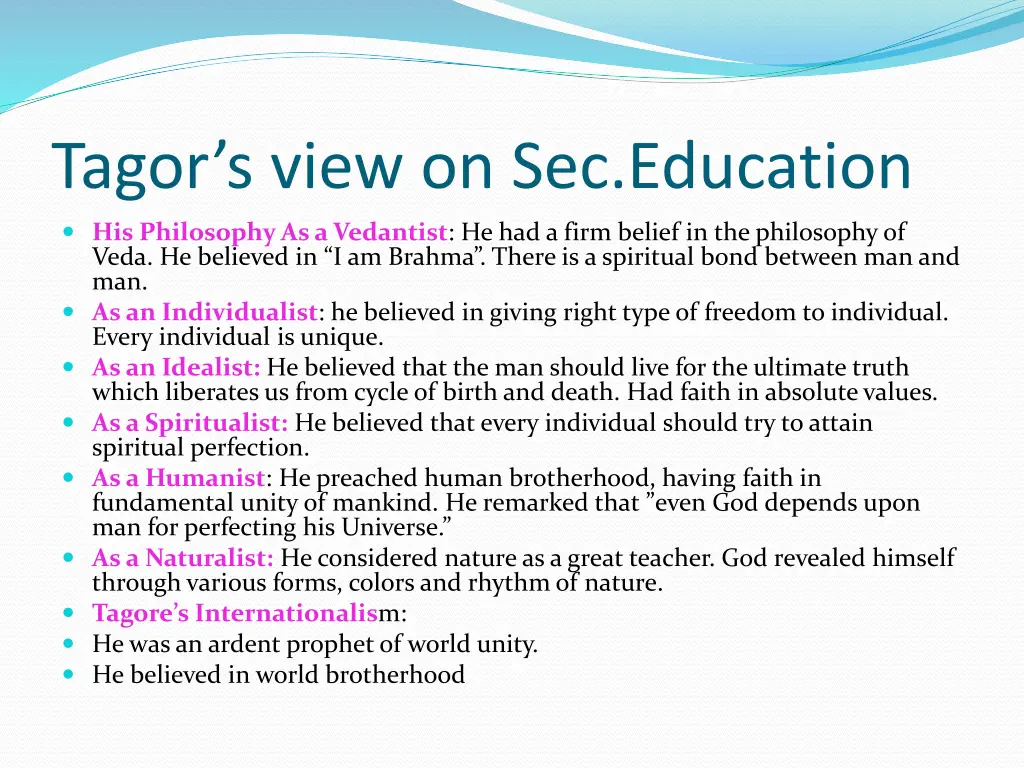 tagor s view on sec education