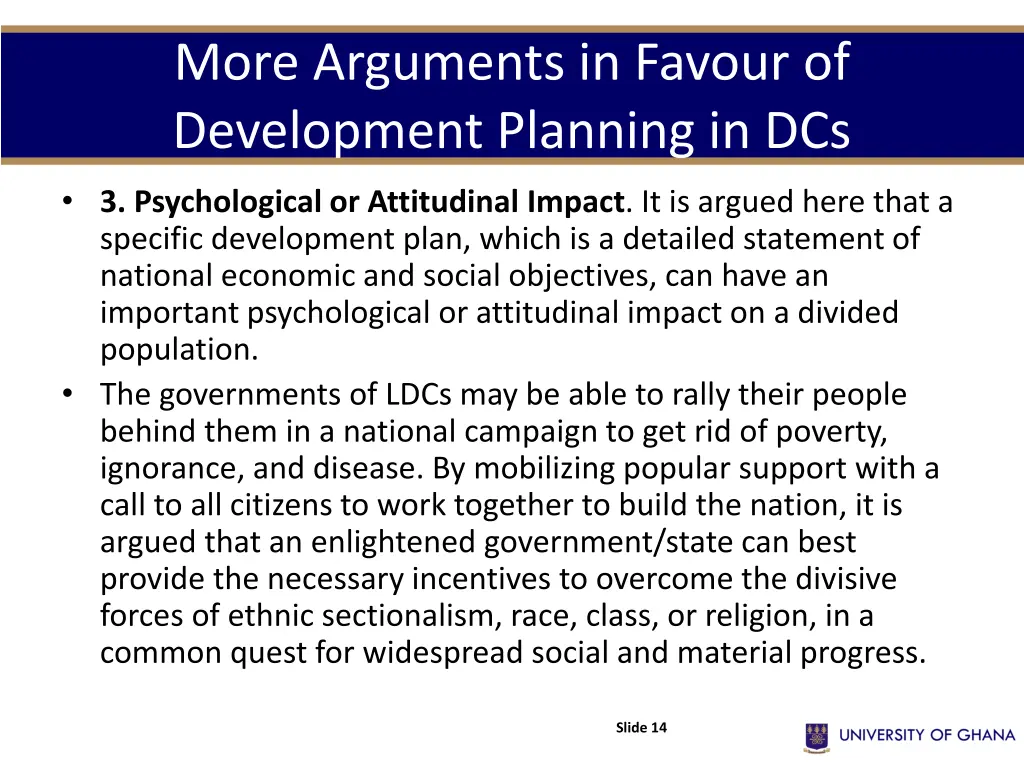 more arguments in favour of development planning