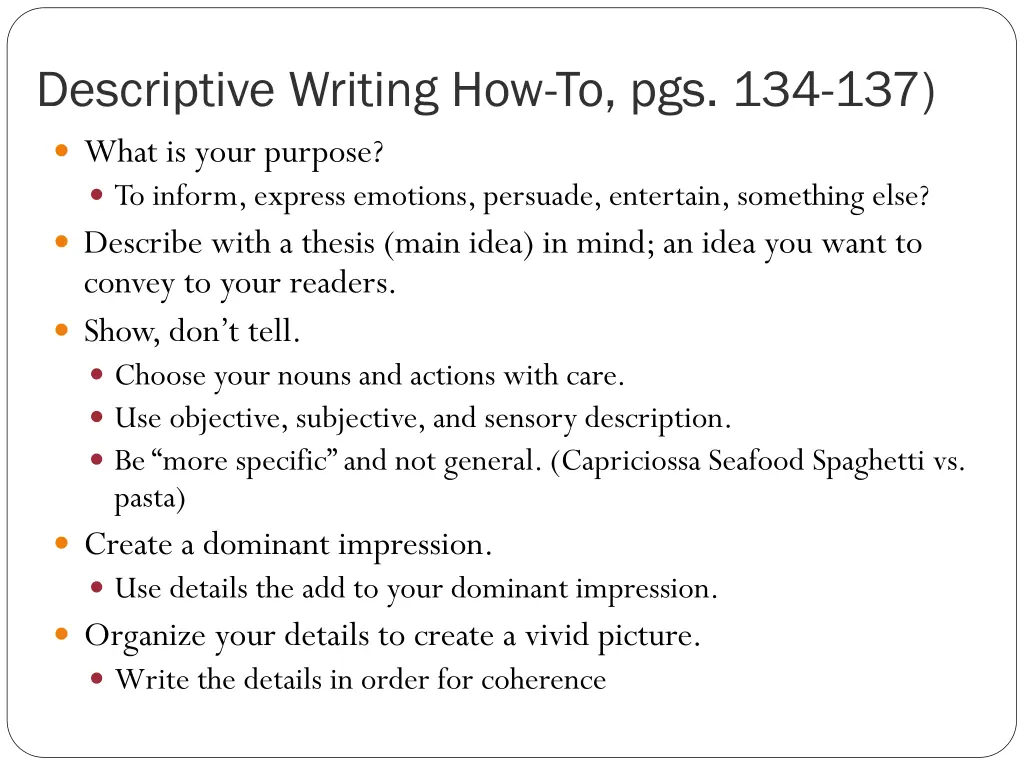 descriptive writing how to pgs 134 137 what