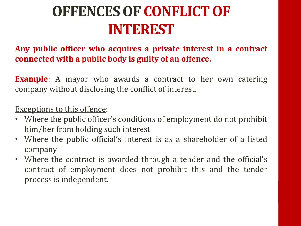 offences of conflict of interest