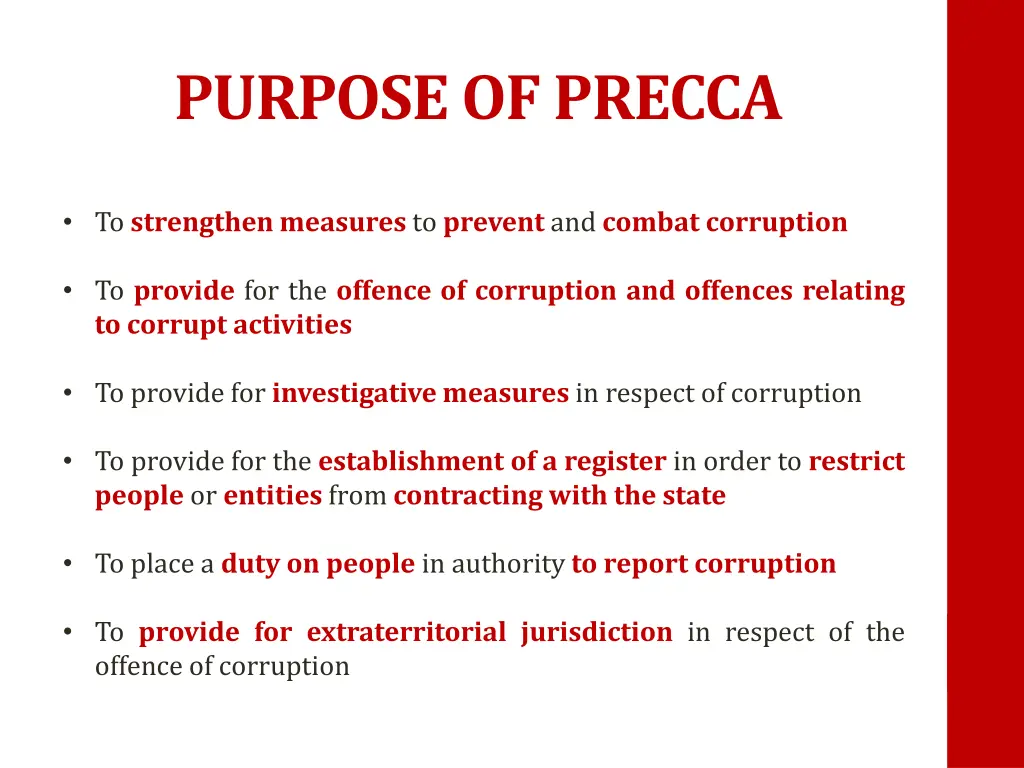 purpose of precca