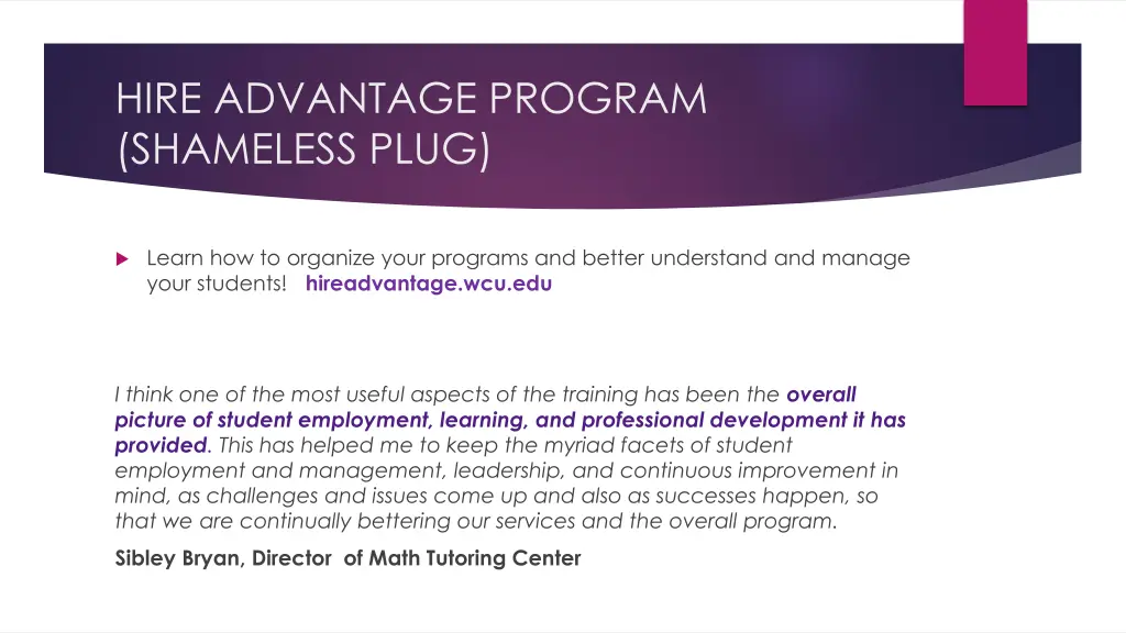 hire advantage program shameless plug