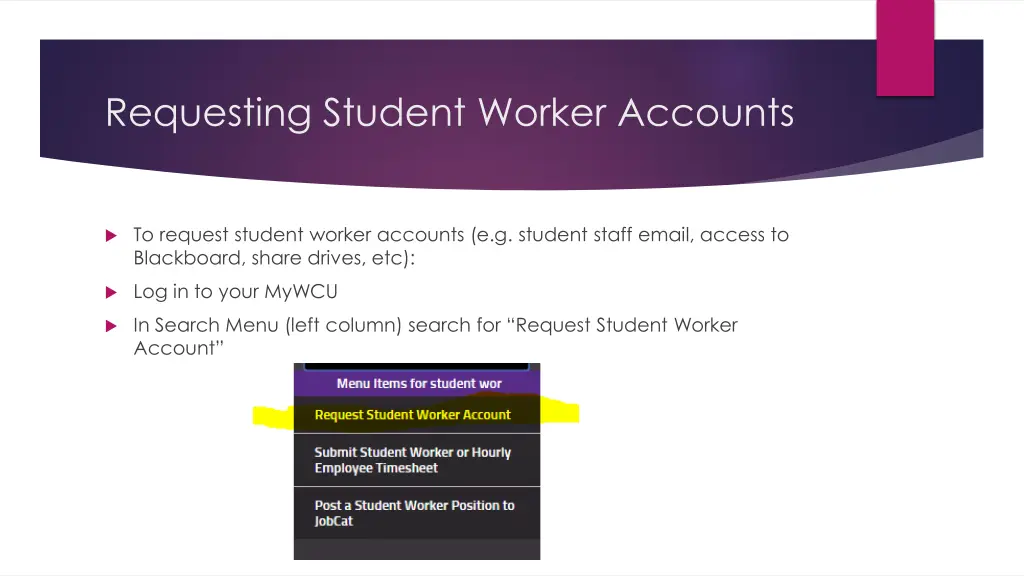 requesting student worker accounts