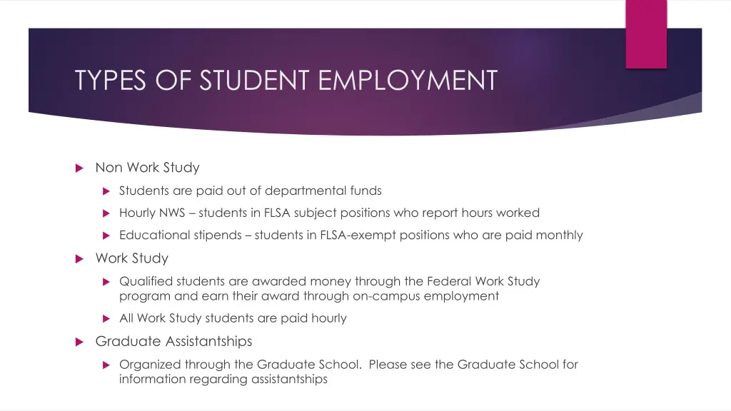 types of student employment