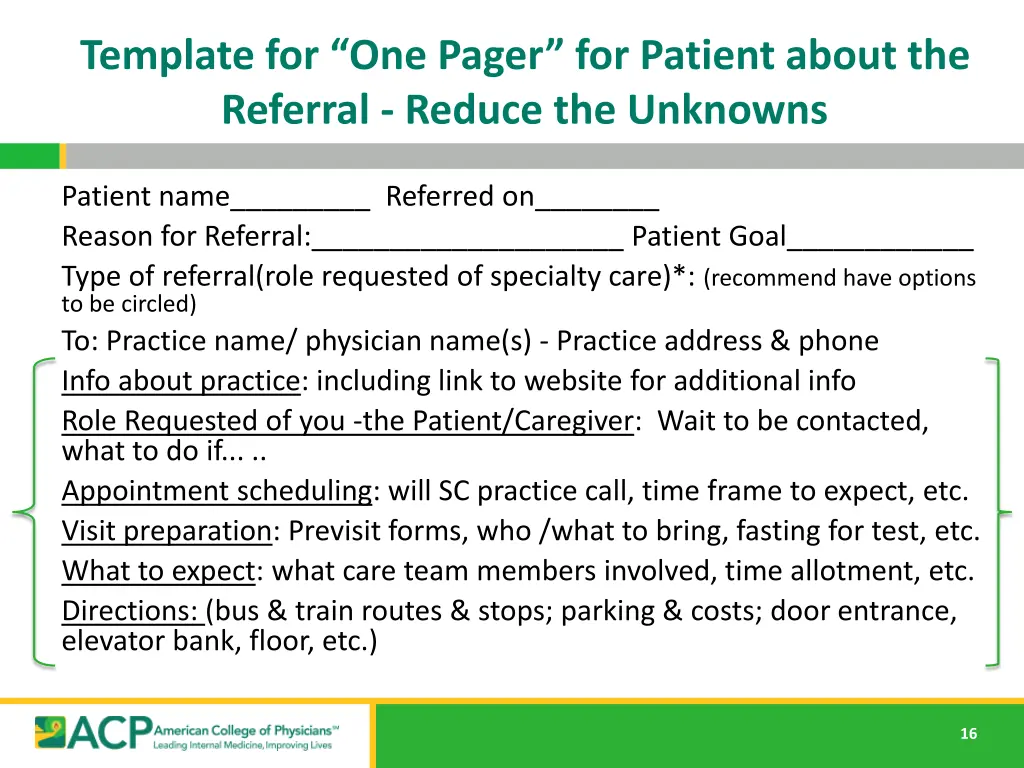 template for one pager for patient about