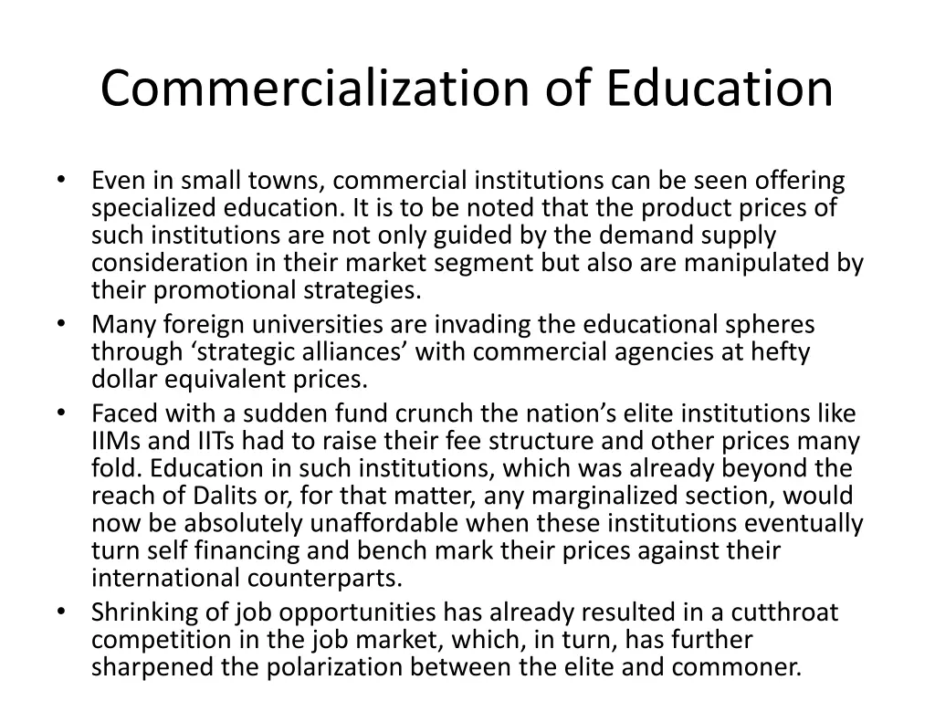 commercialization of education