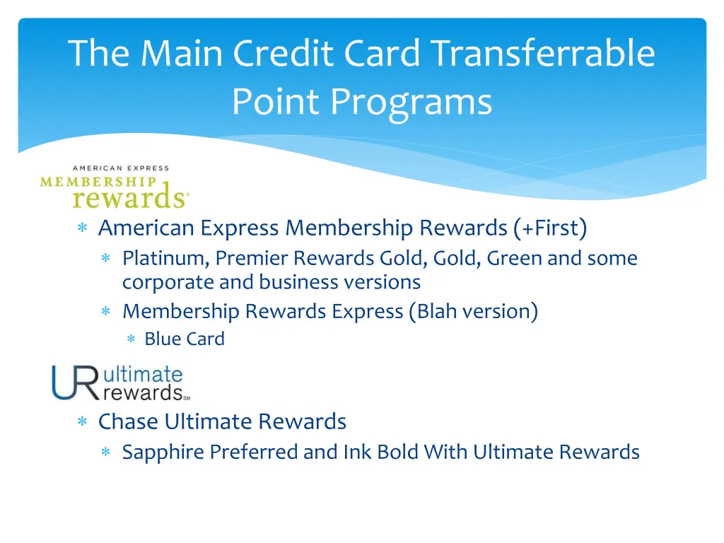 the main credit card transferrable point programs