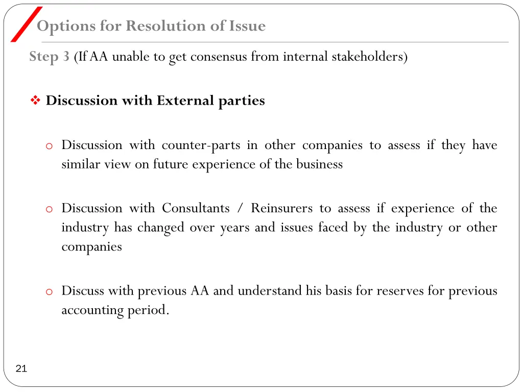 options for resolution of issue 3