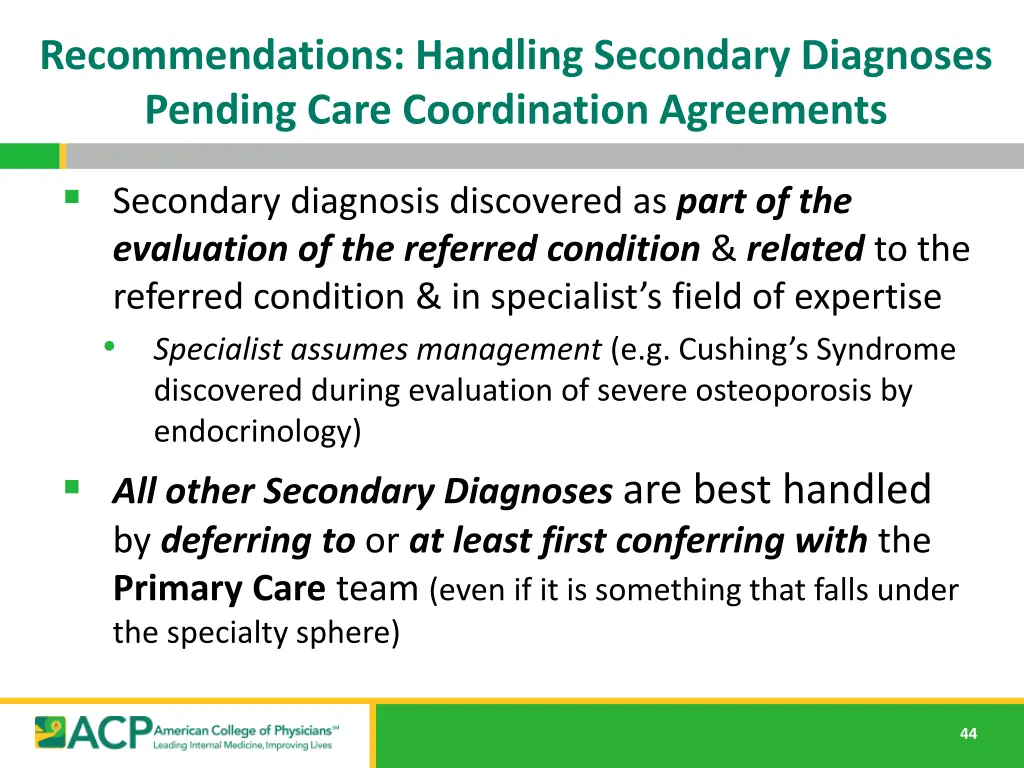 recommendations handling secondary diagnoses