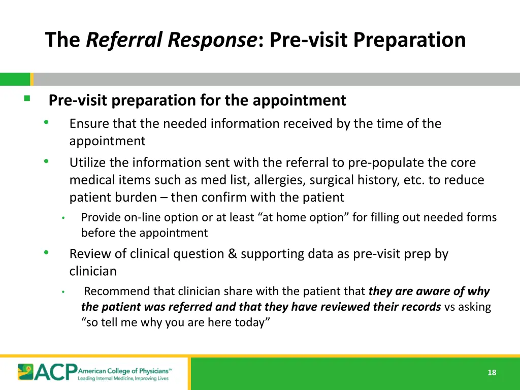 the referral response pre visit preparation