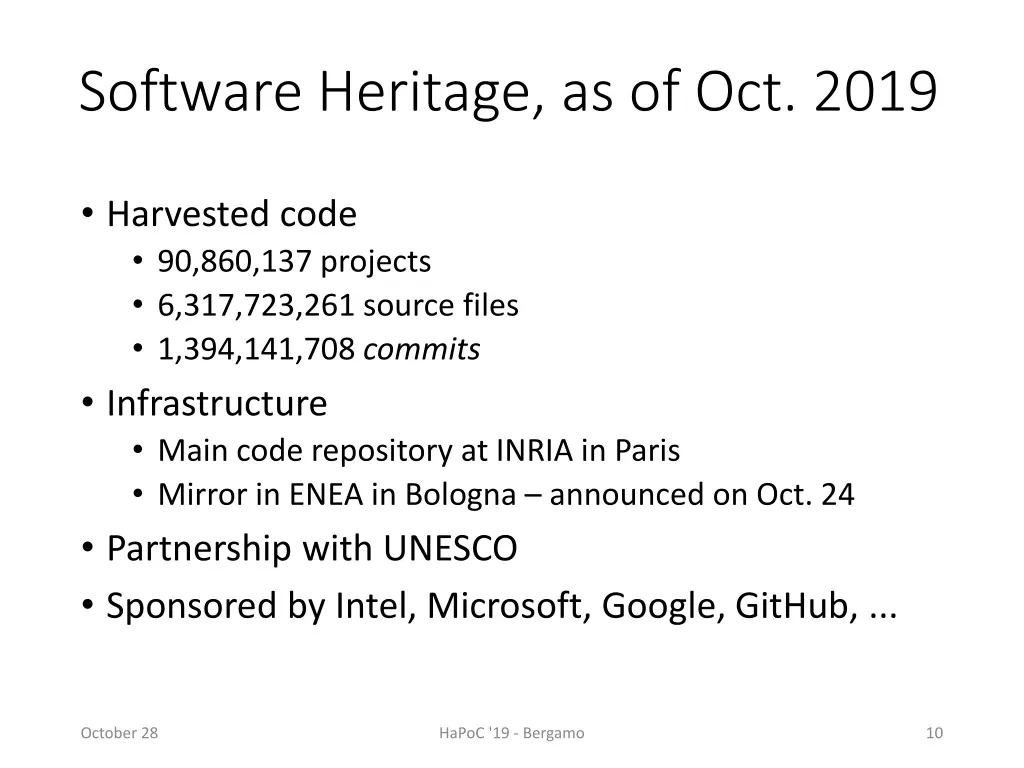 software heritage as of oct 2019