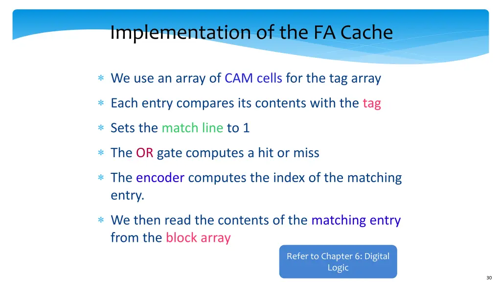 implementation of the fa cache