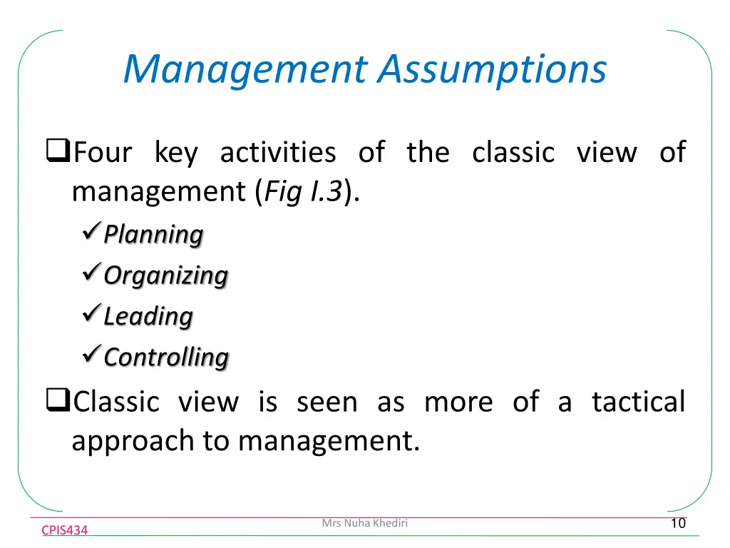 management assumptions