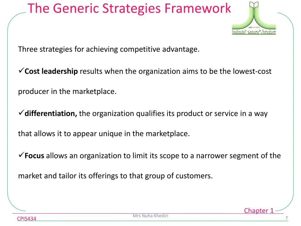 the generic strategies framework