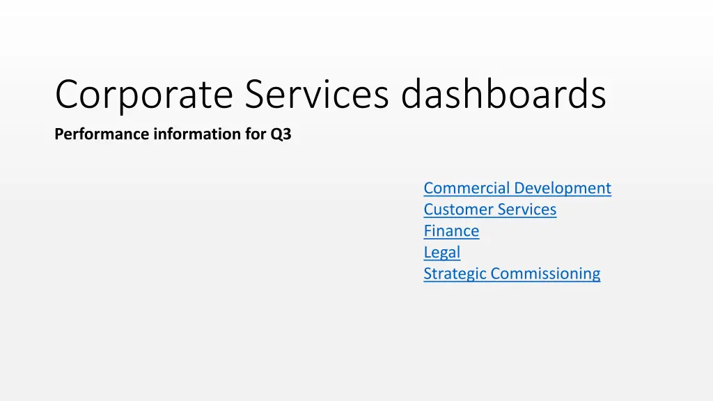 corporate services dashboards performance