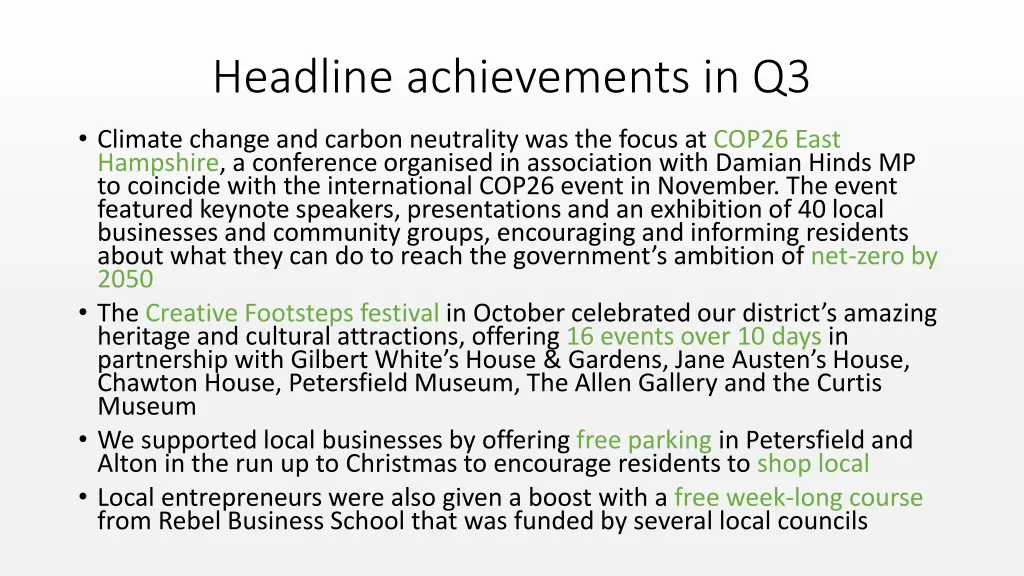 headline achievements in q3