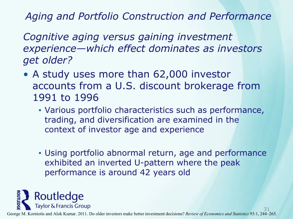 aging and portfolio construction and performance