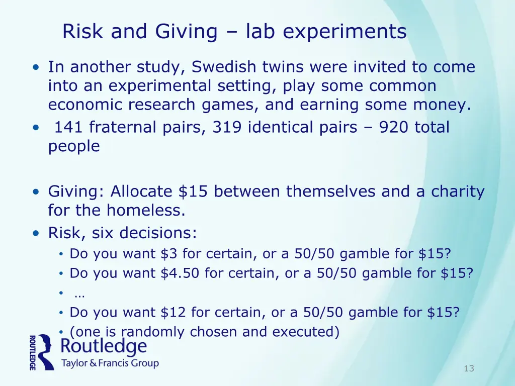 risk and giving lab experiments