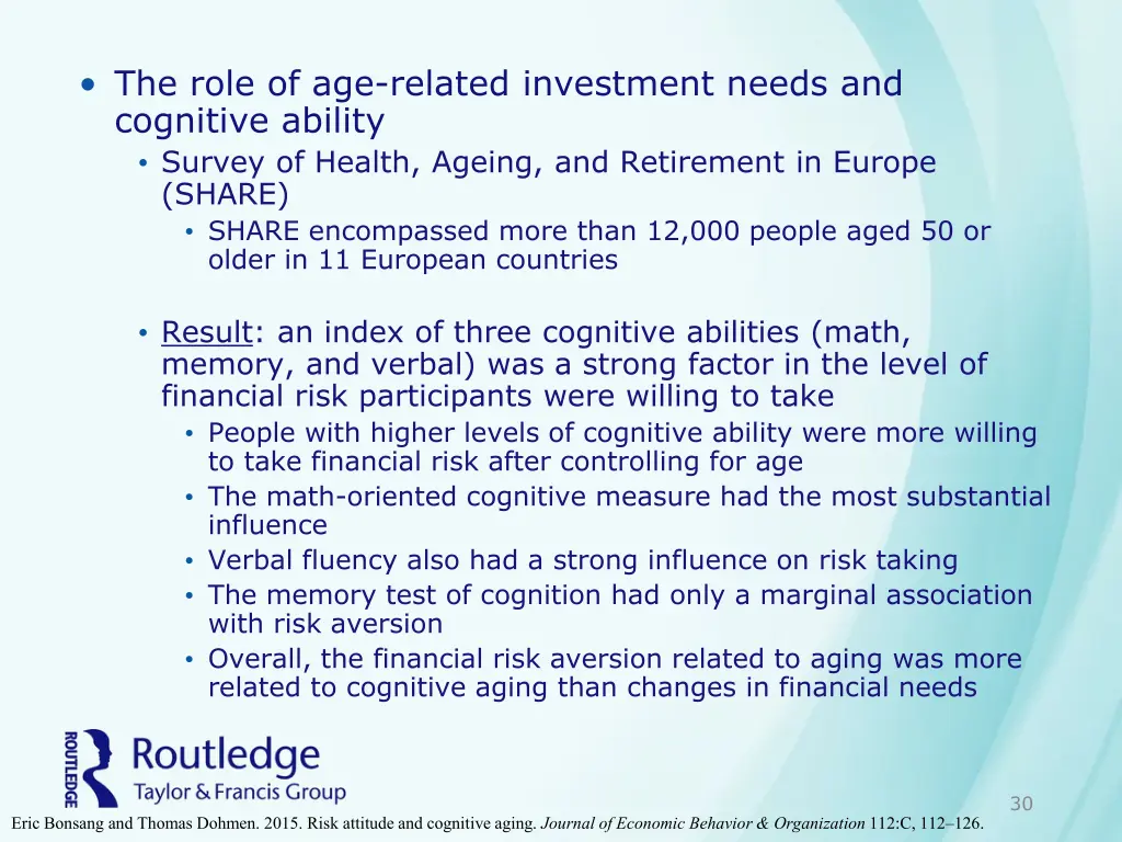 the role of age related investment needs