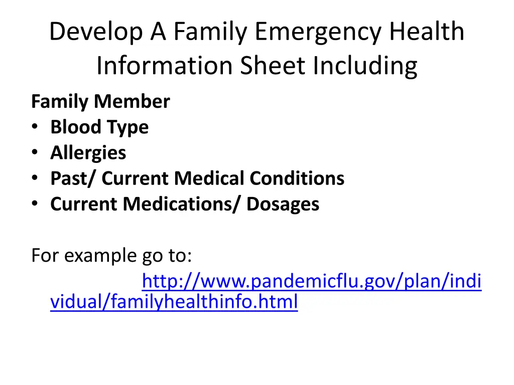 develop a family emergency health information