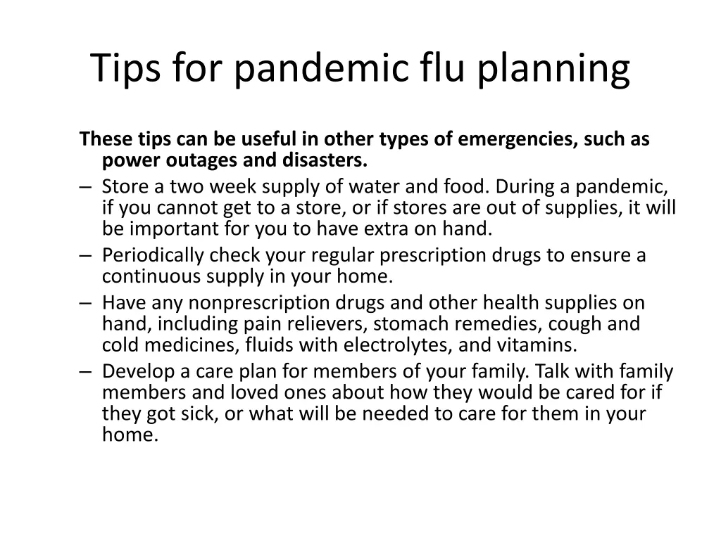 tips for pandemic flu planning