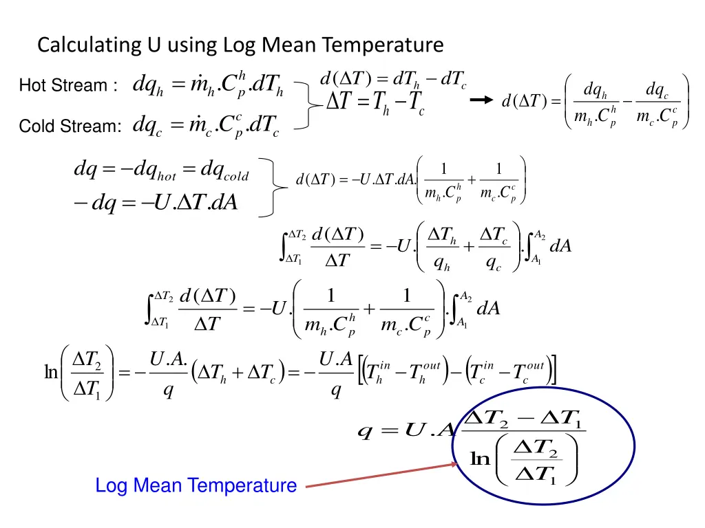 calculating u using log mean temperature