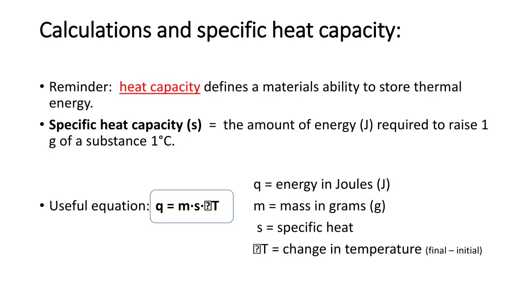 calculations and specific heat capacity