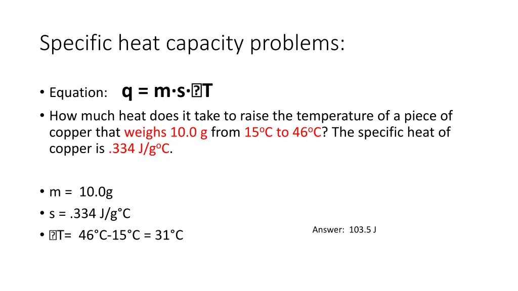 specific heat capacity problems