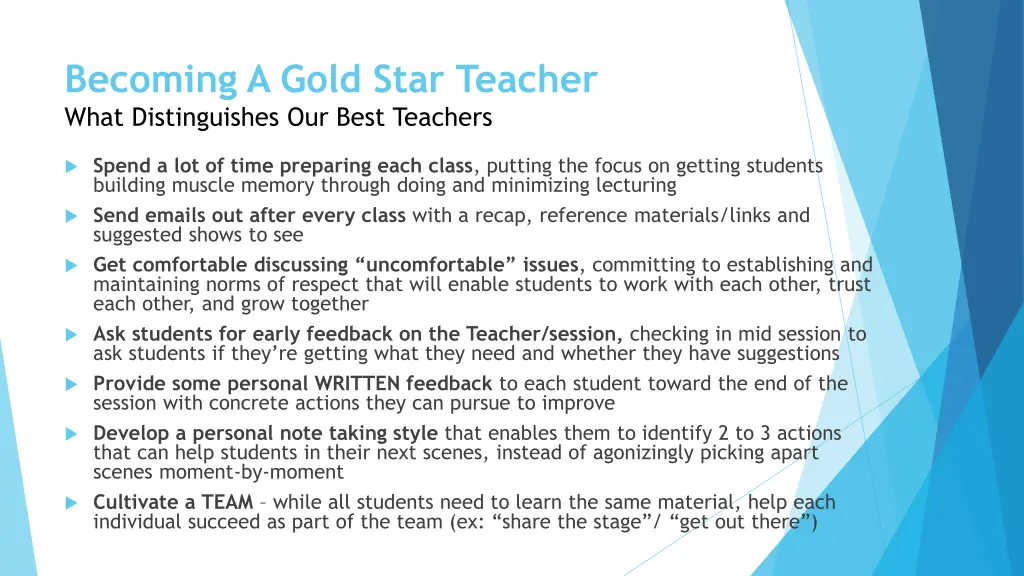 becoming a gold star teacher what distinguishes