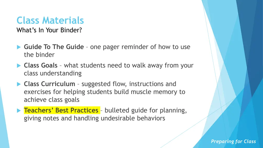 class materials what s in your binder