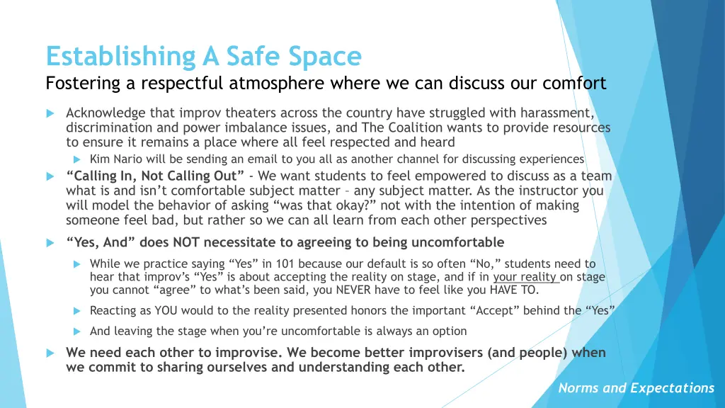 establishing a safe space fostering a respectful