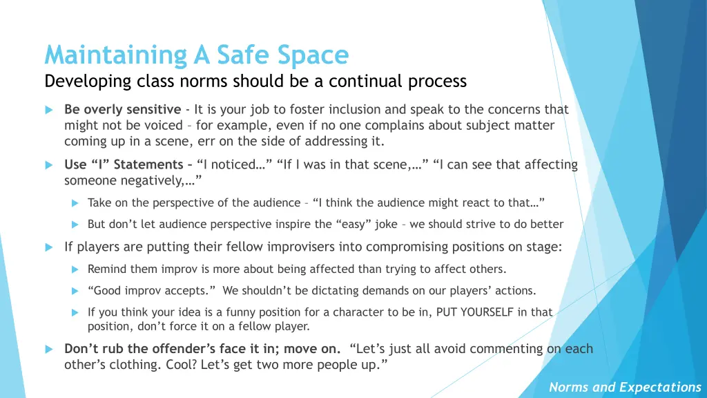 maintaining a safe space developing class norms