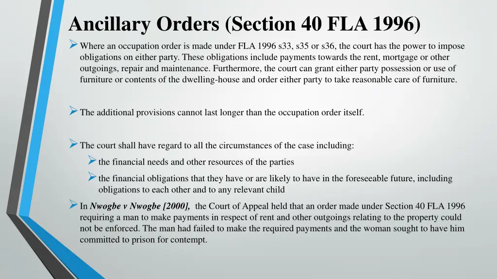 ancillary orders section 40 fla 1996 where