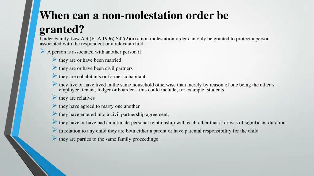 when can a non molestation order be granted under