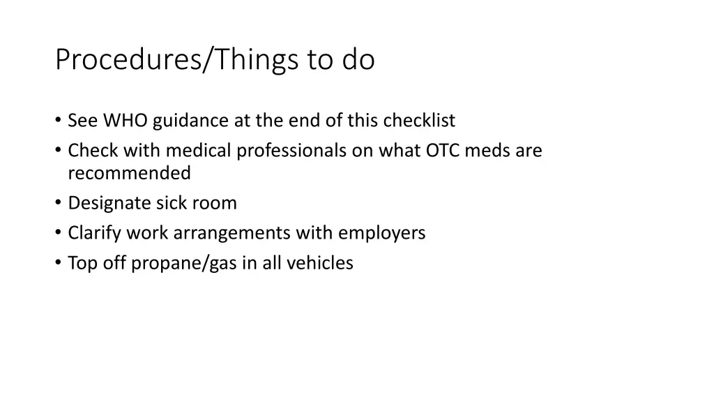 procedures things to do