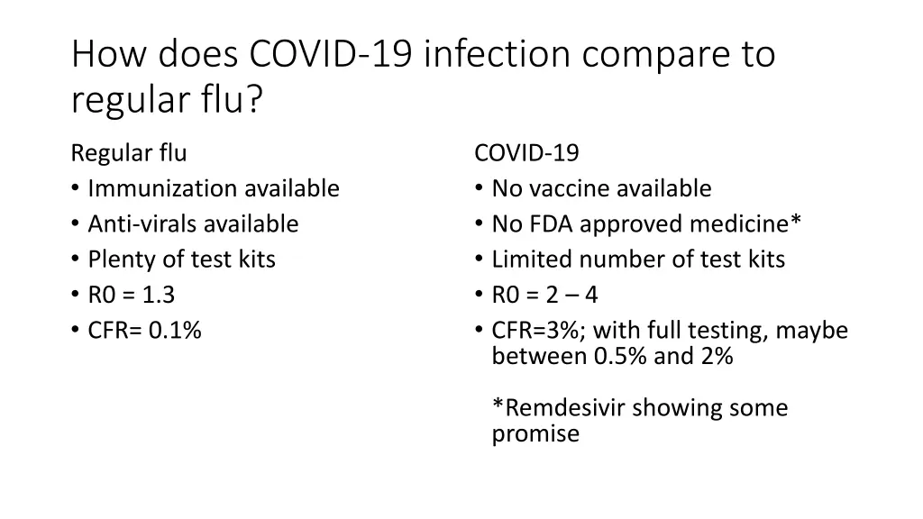 how does covid 19 infection compare to regular flu